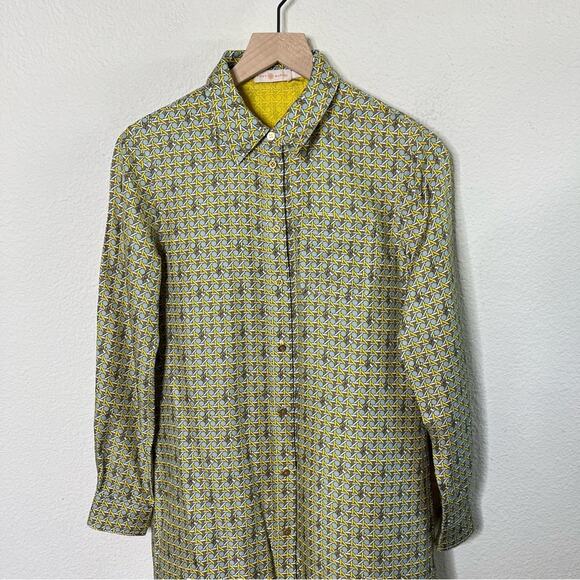 Tory Burch Monogram Logo Allover Print Button Front Shirt Dress Womens Size 4 - Picture 2 of 8